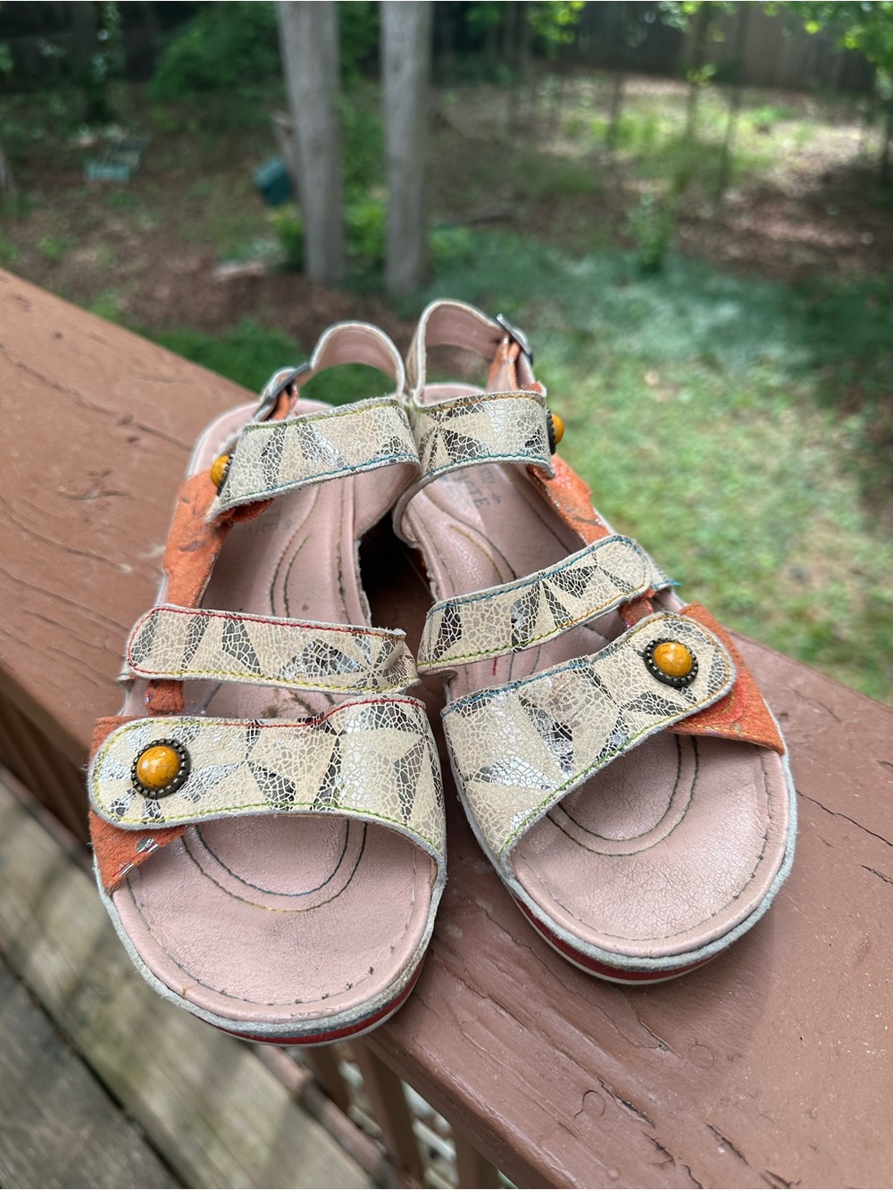 Spring Step L’Artiste leather white and orange sandals